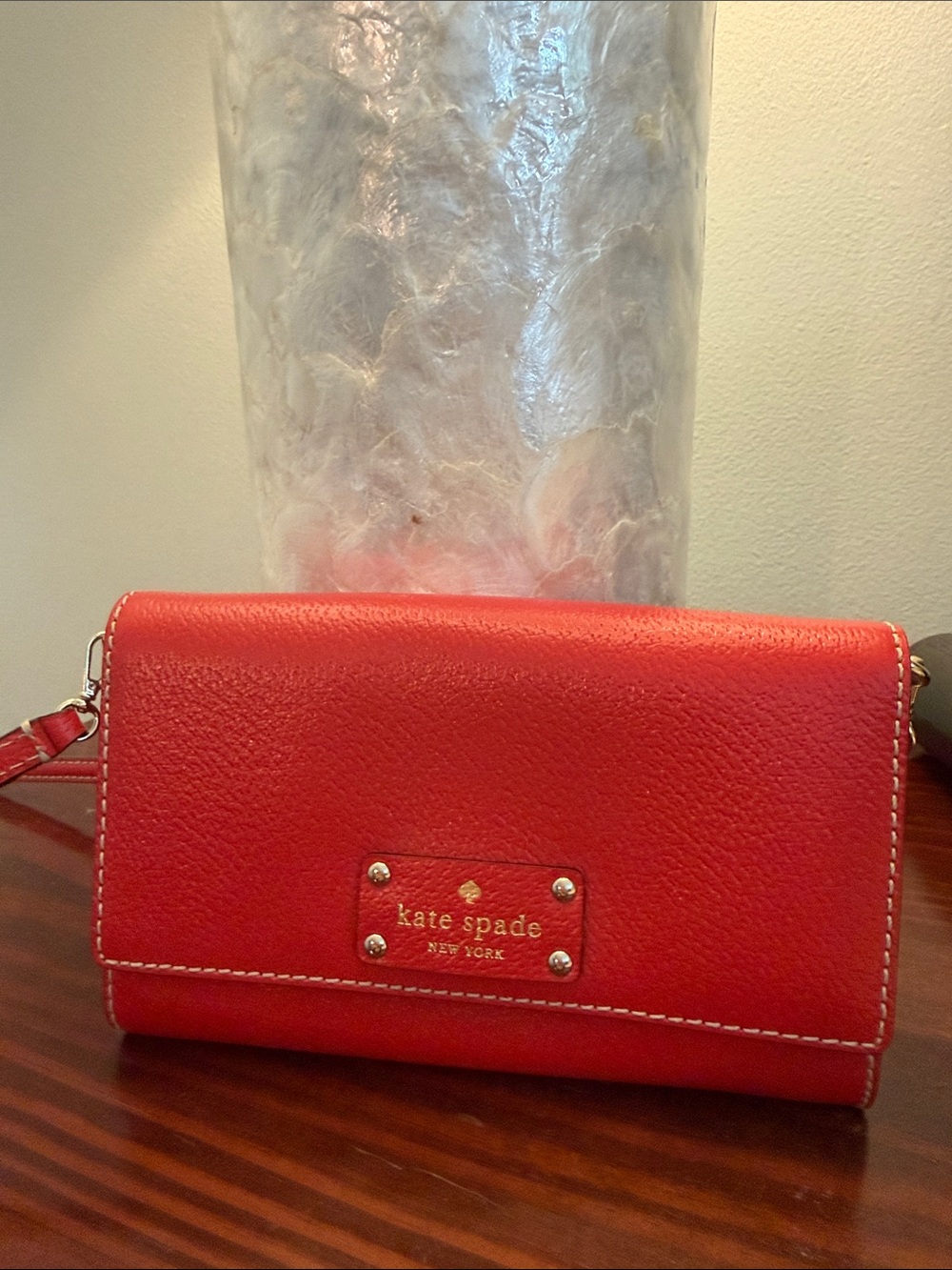 kate spade Red Pebbled Leather Crossbody Wallet- Never used